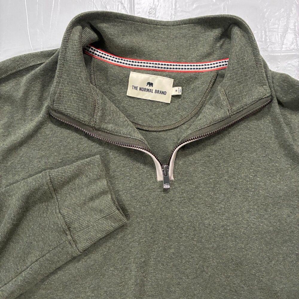 The Normal Brand Quarter Zip Pullover Mens Size M Olive Green Long Sleeve